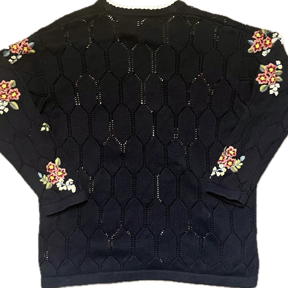Marisa‎ Christina Floral Embroidered Knit Cardigan Black Cottagecore Vintage M - Picture 8 of 12